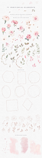 玫瑰花束水彩剪贴画/婚礼邀请函卡片模板 Rose Watercolor Clipart & Invitation插图(11)