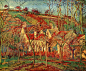 印象派画家卡米耶·毕沙罗油画风景作品《红屋顶》
