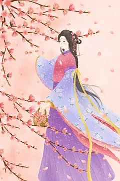 中国风手绘古装少女汉服小说封面插画海报