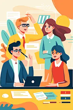 扁平风商务办公手绘设计