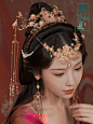 【蝉鸣知夏】倚新妆 镀金宫廷发饰古风头饰汉服配饰原创新中式-淘宝网