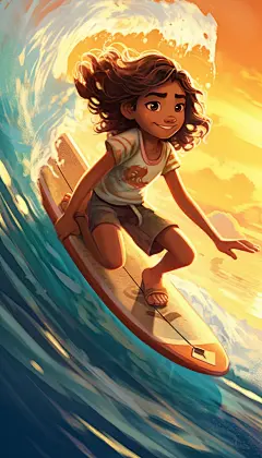 扁平化夏季海滩冲浪运动美女人物插画