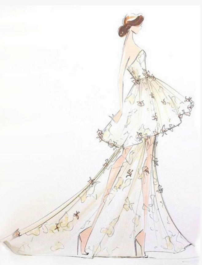 手绘草图素描婚纱礼服优雅唯美艺术草稿素描铅笔画设计