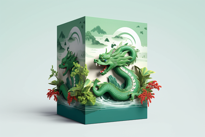清新立体端午节龙舟粽子概念包装模型