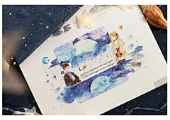 infeel.me海洋星辰和纸胶带整卷手帐日记鲸鱼贴纸大海手账水彩蓝-淘宝网