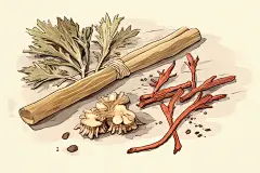 中药素材白术中草药药材插画