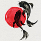 Koi fishes in Japanese style. Watercolor hand painting illustration