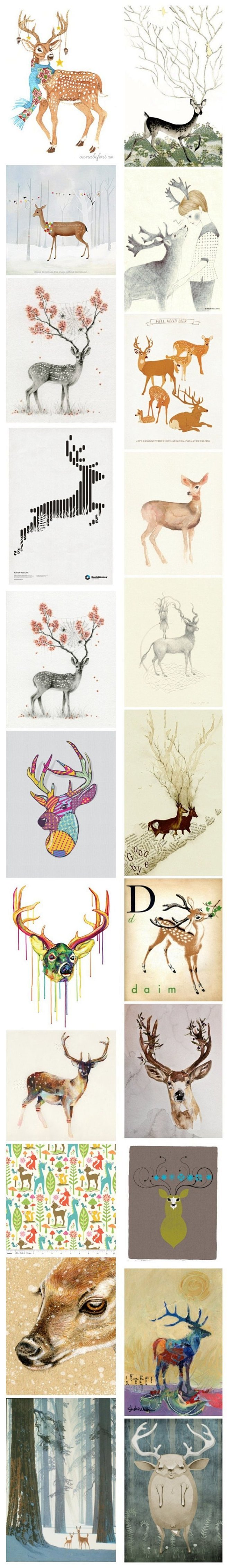 一组关于鹿的插画，据说喜欢鹿的人都很善良...
