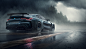 General 4579x2616 AI art BMW car smoke taillights licence plates road rain rear view reflection