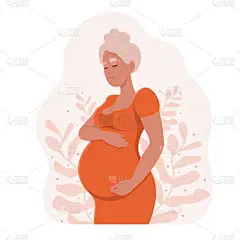 健康怀孕。漂亮的孕妇抱着她的肚子.怀孕和生育的概念。健康怀孕。矢量平面插图.