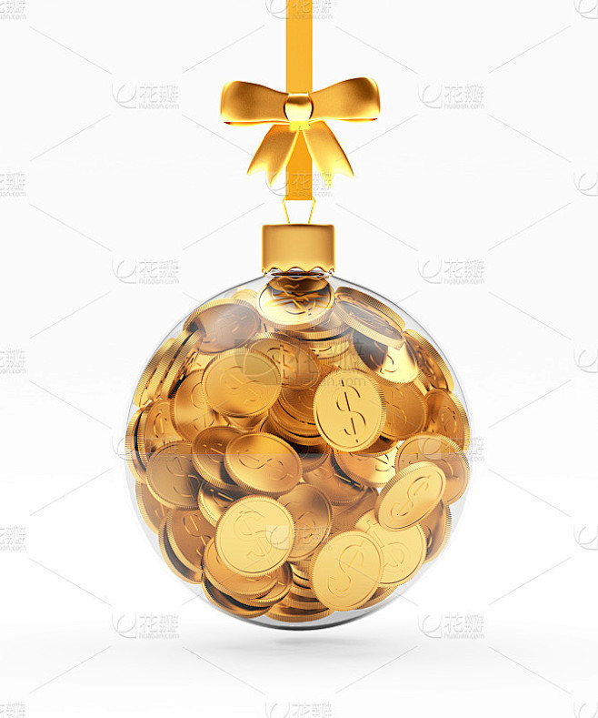 玻璃圣诞球上挂满了金灿灿的彩带