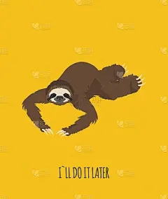 一只树懒的故事。在户外。有趣的卡通树懒在不同的姿势设置