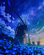 スターゲイザー#pixiv#星空#风车#动漫场景#日系场景#动漫壁纸#风景#天空#