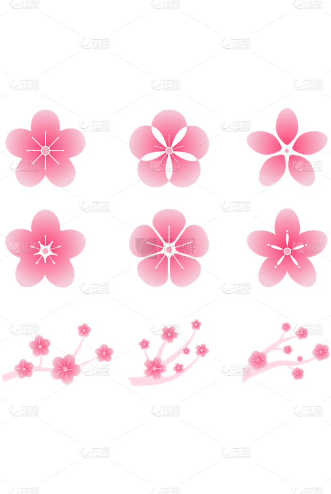 植物通用粉色矢量桃花花朵图标元素素材组合合集