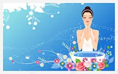 美容美发名片高清素材 卡通女孩 彩色花朵 美发名片 美容 美容美发 蓝色 元素 免抠png 设计图片 免费下载 页面网页 平面电商 创意素材