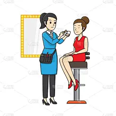 矢量插图的化妆师，美容顾问孤立在白色的背景。工作和职业概念。卡通人物。教育和学校的孩子涂色页，打印，