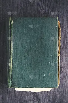 一本旧书的绿色封面。模型的文本