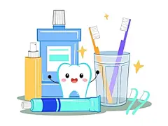 手绘卡通口腔牙齿清洁元素原创插画海报