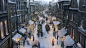 General 1920x1080 artwork painting architecture building Emmanuel Shiu street people horse winter snow lamp vintage