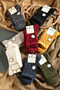 纯色基础款彩色堆堆袜冬季保暖加厚麻花纹羊毛中筒袜女百搭长袜子-淘宝网