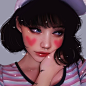 General 1800x1800 artwork women blue eyes freckles dark hair short hair nose ring