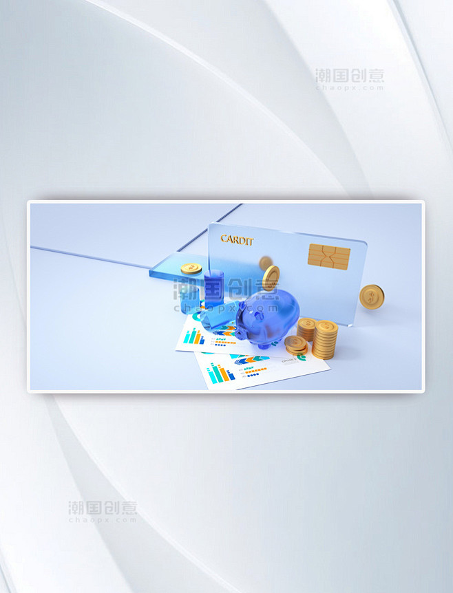立体玻璃商务金币背景微软风办公金融3D场...