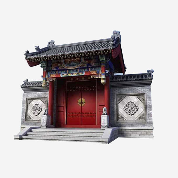 中国风大户人家大门高清素材 中国风 古代的门 喜庆 大户人家 大门 红色 雕梁画柱 免抠png 设计图片 免费下载