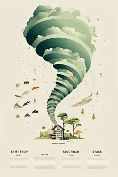 扁平风被破坏的房屋自然灾害龙卷风插画