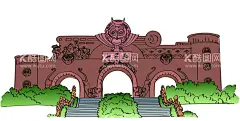 连云港花果山山门手绘  - 源文件下载【酷图网】连云港,花果山山门,原创手绘矢量,连云港旅游,风景,绘画手绘山门,花果山风景图