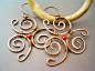 Wire Wrapped Earrings Spiral Hammered Copper - wire wrapped jewelry handmade - Copper Jewelry