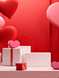 valentine's box valentine themed, greeting cards, stationery,, in the style of rendered in cinema4d, minimalist still life, vibrant stage backdrops, opaque resin panels, light white and light crimson, simple shapes,8k