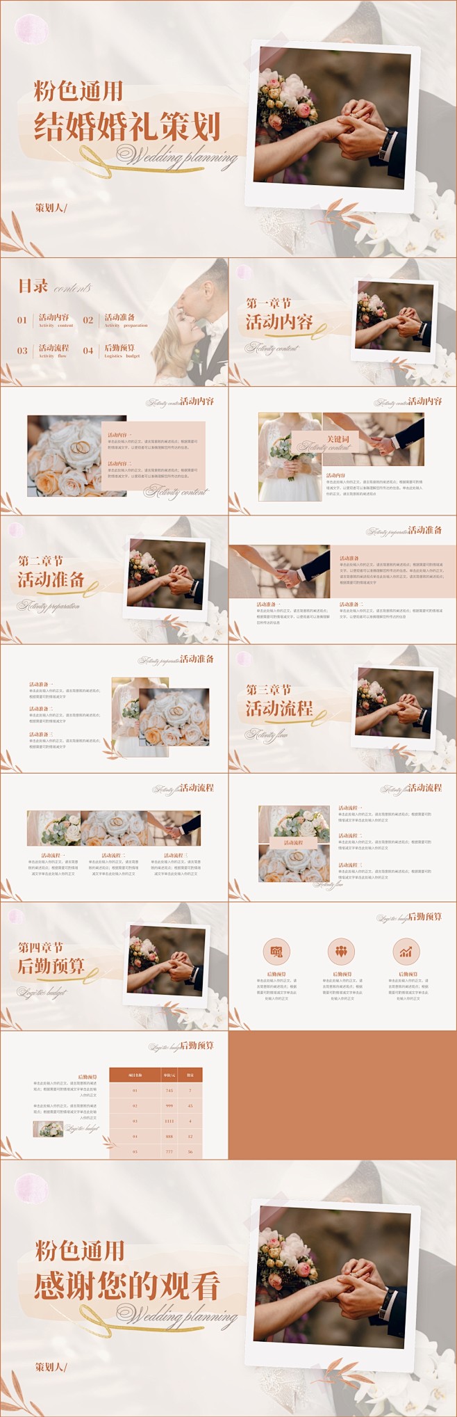 粉色小清新风结婚婚礼策划方案ppt -志...