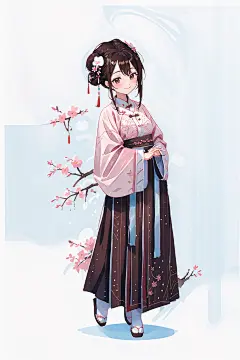 简约风汉服中国风古风少女插画