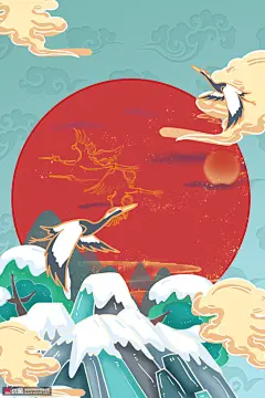 传统古风纹样手绘国风祥云国潮背景海报招贴素材下载-优图网-UPPSD