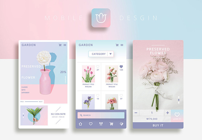 鲜花购买移动APP页面设计PSD模板Mo...