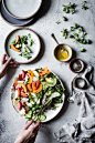 Stone Fruit Cucumber Salad with Ricotta Salata, Purslane, and Golden Balsamic Miso Vinaigrette