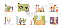 休闲活动,创造力,人,矢量,画布,背景分离,艺术家,女人,绘画插图,卡通