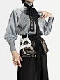 China Embroidered Frill Stand Collar Lantern Sleeve Shirt - Shirt / S