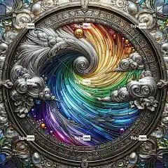Ai产生的 彩虹 螺旋 海浪 银 彩色玻璃 设计 漩涡 幻想