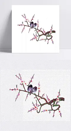 中国传统元素手绘国画花鸟|国画花鸟,手绘花鸟,手绘梅花,中国传统元素