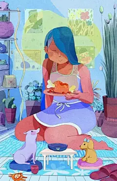加拿大华裔插画家 Boya Sun 卡通人物插画，配色很漂亮