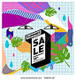 夏季销售孟菲斯风格的网页横幅。 时尚和旅游折扣海报。 矢量假期抽象彩色插图与特别优惠和促销。