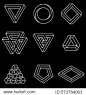 Set of impossible shapes. Optical Illusion. Vector Illustration isolated on white. Sacred geometry. White lines on a black background. 
