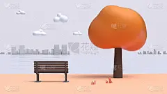 3d渲染卡通风格的树自然的秋天橙色多彩的场景