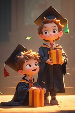 毕业啦收到礼物的卡通学生