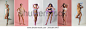 Collage made of young beautiful women with perfect body shape in underwear isolated over colored background. Drawings of junk food and overweight lines around body. Healthy eating, dieting, weight