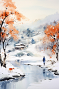 唯美冬天立冬小雪大雪背景插画