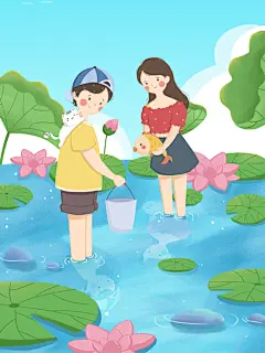 手绘唯美清新高端大气创意立夏插画