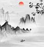 手绘中国风意境水墨山水画图片下载