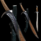 霍比特人兵器。《The Hobbit:Weapons collection》1-巴林的戰錘；2-GLAMDRING（敵擊劍）；3-Sting（針刺劍）；4-ORCRIST （獸咬劍）；5-Tauriel's Daggers（塔瑞爾的副武器雙刀）；6-Tauriel's Bow&Arrow（塔瑞爾的弓箭）；7-瑟蘭迪爾的權杖；8-灰袍甘道夫法杖；9-褐袍拉德蓋斯特法杖。@虎掰掰